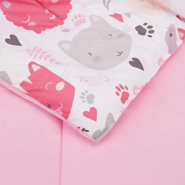 Amazon Basics Kids Easy Care Microfiber BedinaBag 5Piece Bedding Set Twin Butterfly FriendsPink Kitties Twin