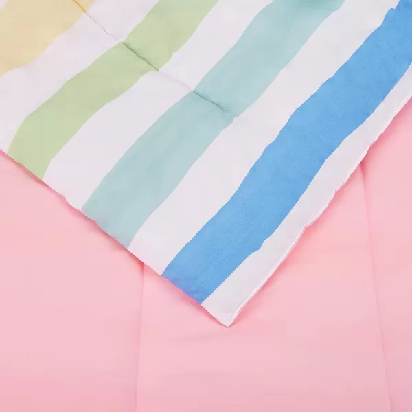 Amazon Basics Kids Easy Care Microfiber BedinaBag 5Piece Bedding Set Twin Butterfly FriendsRainbow Stripe Twin