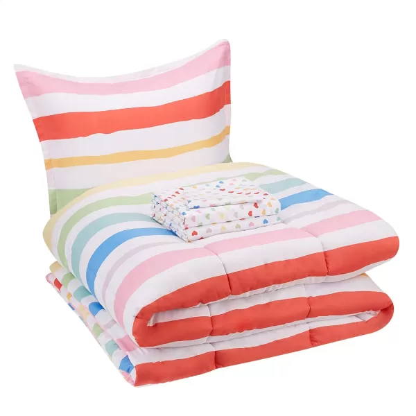 Amazon Basics Kids Easy Care Microfiber BedinaBag 5Piece Bedding Set Twin Butterfly FriendsRainbow Stripe Twin