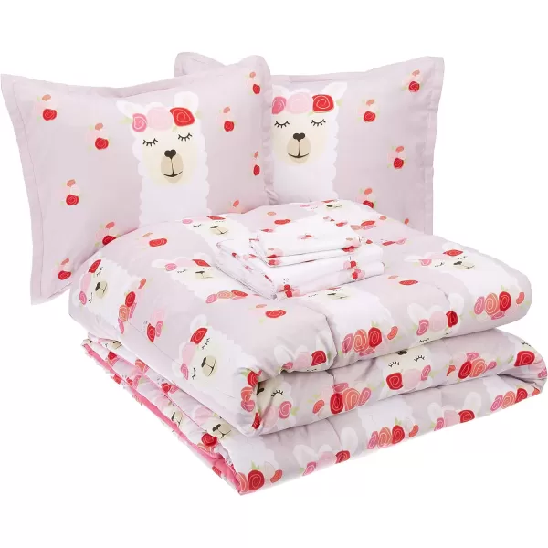 Amazon Basics Kids Easy Care Microfiber BedinaBag 5Piece Bedding Set Twin Butterfly FriendsRosy Llamas FullQueen