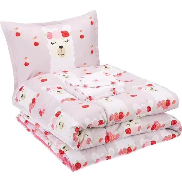 Amazon Basics Kids Easy Care Microfiber BedinaBag 5Piece Bedding Set Twin Butterfly FriendsRosy Llamas Twin