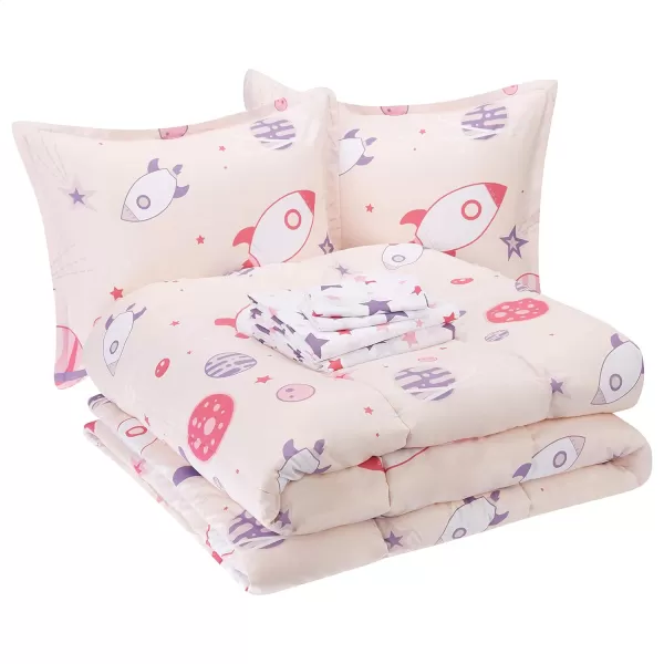 Amazon Basics Kids Easy Care Microfiber BedinaBag 5Piece Bedding Set Twin Butterfly FriendsSweet Spaceships FullQueen