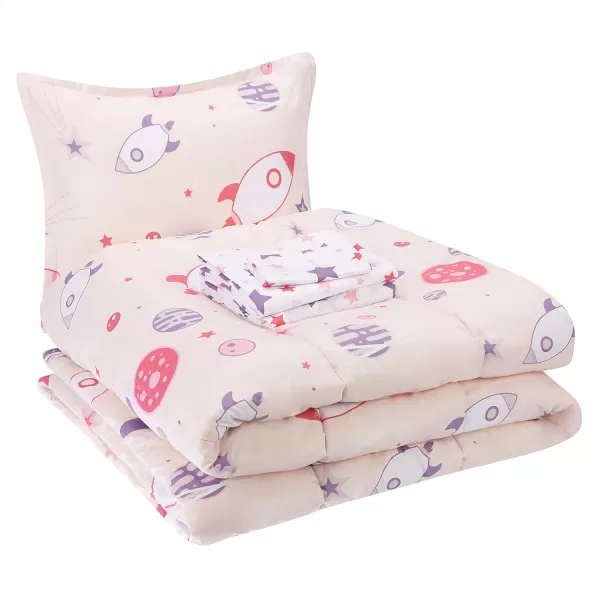 Amazon Basics Kids Easy Care Microfiber BedinaBag 5Piece Bedding Set Twin Butterfly FriendsSweet Spaceships Twin