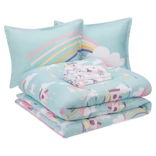 Amazon Basics Kids Easy Care Microfiber BedinaBag 5Piece Bedding Set Twin Butterfly FriendsUnicorn Castle FullQueen