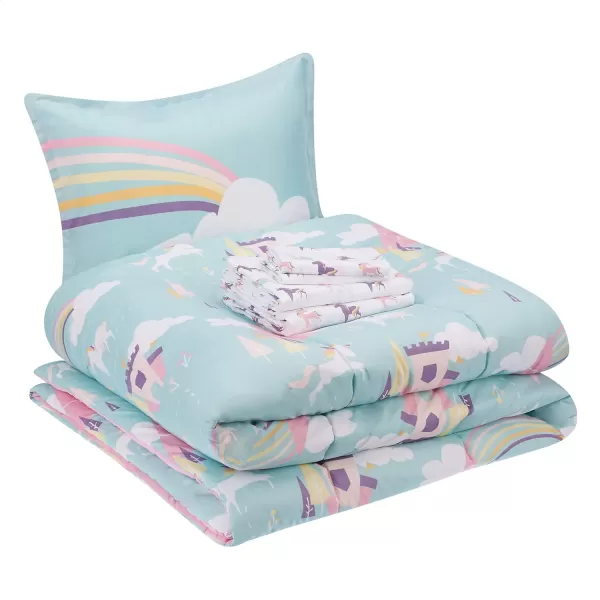 Amazon Basics Kids Easy Care Microfiber BedinaBag 5Piece Bedding Set Twin Butterfly FriendsUnicorn Castle Twin