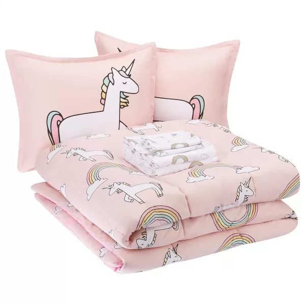 Amazon Basics Kids Easy Care Microfiber BedinaBag 5Piece Bedding Set Twin Butterfly FriendsUnicorns amp Rainbows FullQueen