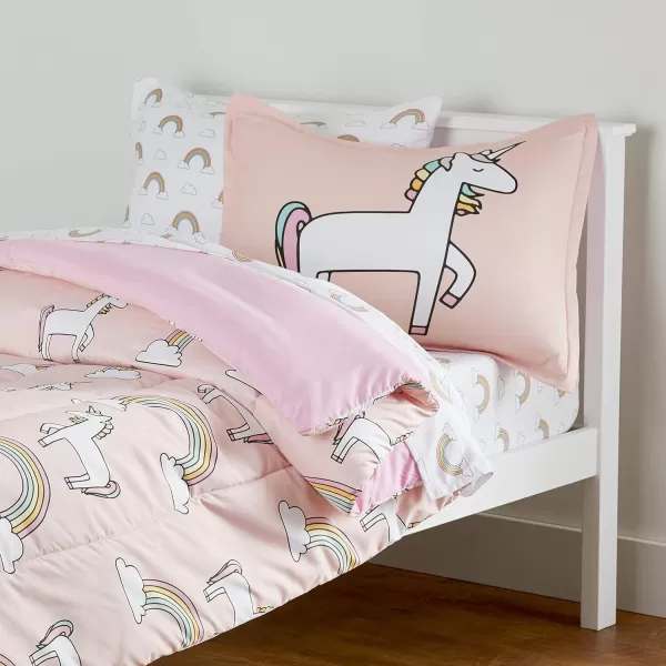 Amazon Basics Kids Easy Care Microfiber BedinaBag 5Piece Bedding Set Twin Butterfly FriendsUnicorns amp Rainbows Twin