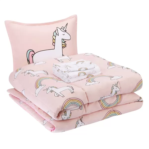 Amazon Basics Kids Easy Care Microfiber BedinaBag 5Piece Bedding Set Twin Butterfly FriendsUnicorns amp Rainbows Twin