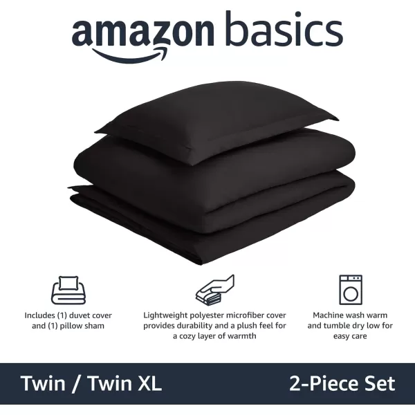 Amazon Basics Lightweight Microfiber 2Piece Duvet Cover Set with Zipper Closure TwinTwin XL Bright White Solid  Pack of 4Black