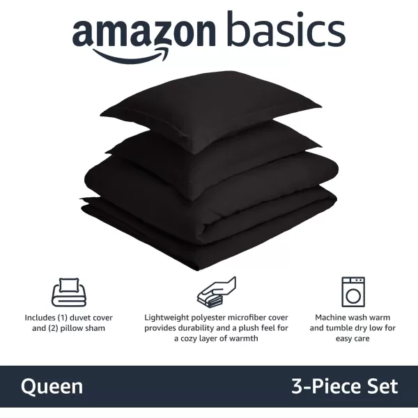 Amazon Basics Lightweight Microfiber 2Piece Duvet Cover Set with Zipper Closure TwinTwin XL Bright White Solid  Pack of 4Black