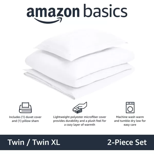 Amazon Basics Lightweight Microfiber 2Piece Duvet Cover Set with Zipper Closure TwinTwin XL Bright White Solid  Pack of 4Bright White