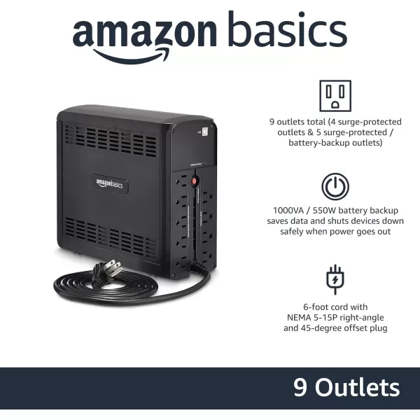 Amazon Basics Line Interactive UPS 1500VA 900 Watt Surge Protector Battery Power Backup 10 Outlets BlackLine Interactive