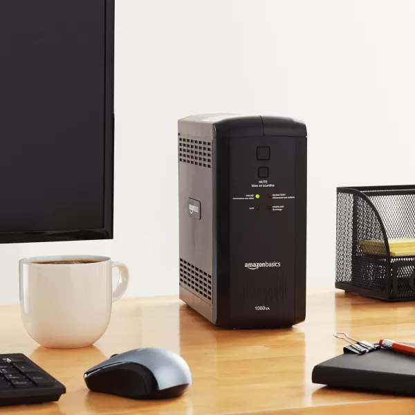 Amazon Basics Line Interactive UPS 1500VA 900 Watt Surge Protector Battery Power Backup 10 Outlets BlackLine Interactive