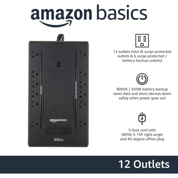 Amazon Basics Line Interactive UPS 1500VA 900 Watt Surge Protector Battery Power Backup 10 Outlets BlackStandby