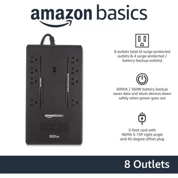 Amazon Basics Line Interactive UPS 1500VA 900 Watt Surge Protector Battery Power Backup 10 Outlets BlackStandby