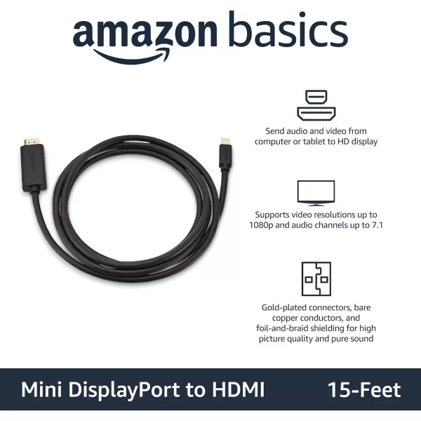 Amazon Basics Mini DisplayPort to HDMI Display Adapter Cable  6 Feet Case of 52 Black10Feet