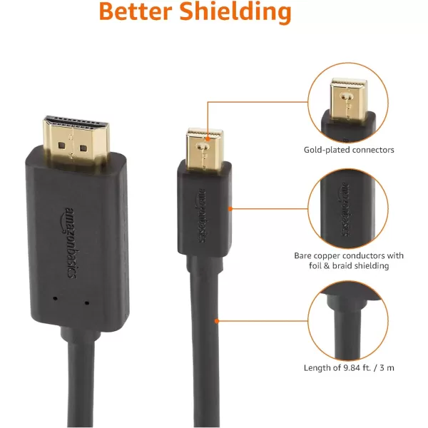 Amazon Basics Mini DisplayPort to HDMI Display Adapter Cable  6 Feet Case of 52 Black10Feet