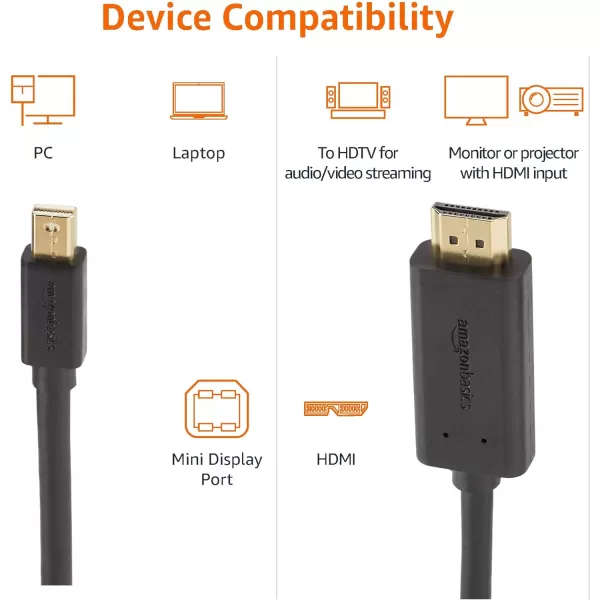 Amazon Basics Mini DisplayPort to HDMI Display Adapter Cable  6 Feet Case of 52 Black10Feet