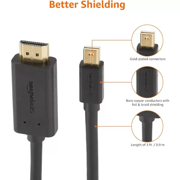 Amazon Basics Mini DisplayPort to HDMI Display Adapter Cable  6 Feet Case of 52 Black3Feet