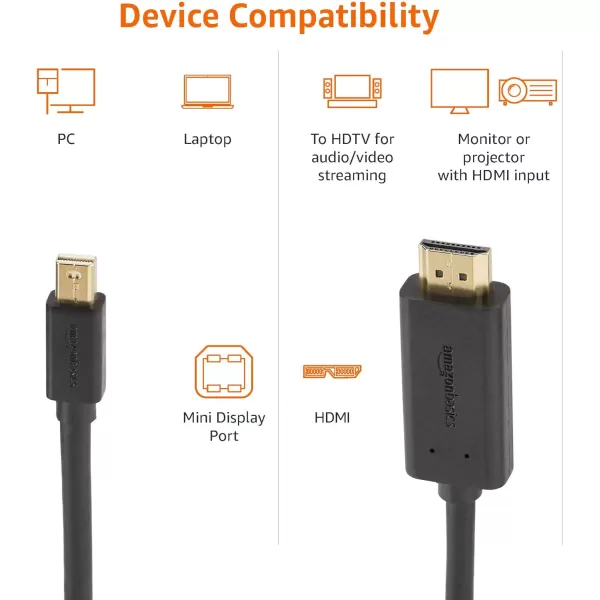 Amazon Basics Mini DisplayPort to HDMI Display Adapter Cable  6 Feet Case of 52 Black3Feet