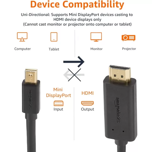 Amazon Basics Mini DisplayPort to HDMI Display Adapter Cable  6 Feet Case of 52 Black3Feet