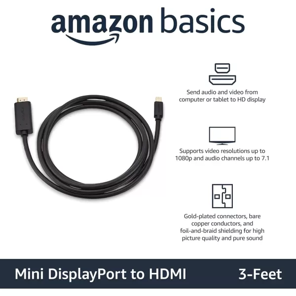 Amazon Basics Mini DisplayPort to HDMI Display Adapter Cable  6 Feet Case of 52 Black3Feet