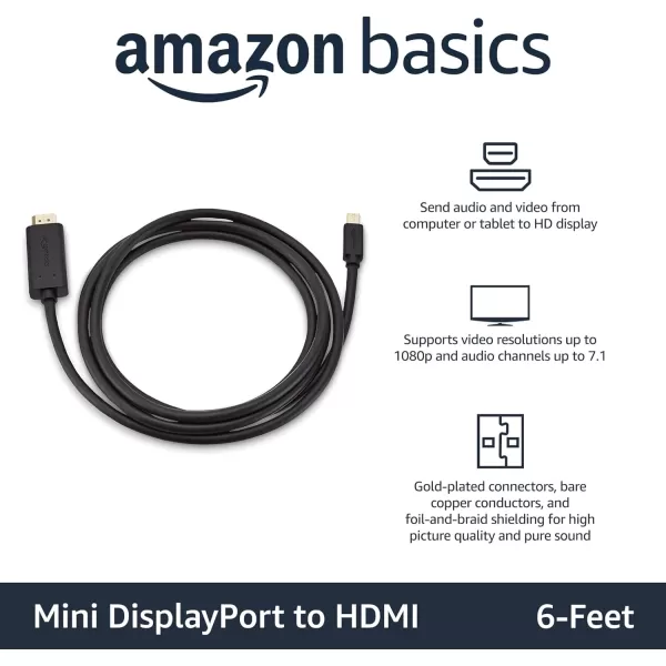 Amazon Basics Mini DisplayPort to HDMI Display Adapter Cable  6 Feet Case of 52 Black6Feet