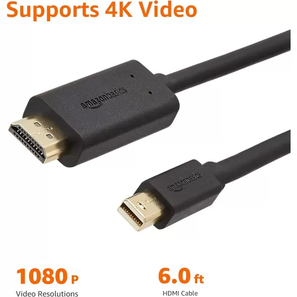 Amazon Basics Mini DisplayPort to HDMI Display Adapter Cable  6 Feet Case of 52 Black6Feet