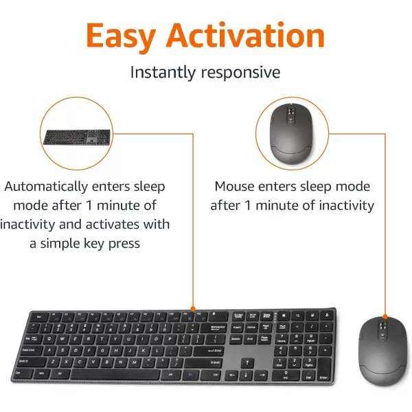 Amazon Basics Rechargeable Wireless Keyboard Mouse Combo  Ultra Slim  Gray  QWERTYQWERTY