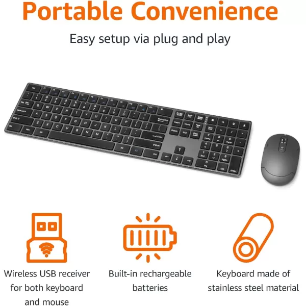 Amazon Basics Rechargeable Wireless Keyboard Mouse Combo  Ultra Slim  Gray  QWERTYQWERTY