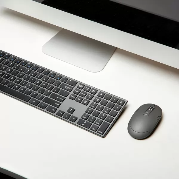 Amazon Basics Rechargeable Wireless Keyboard Mouse Combo  Ultra Slim  Gray  QWERTYQWERTY