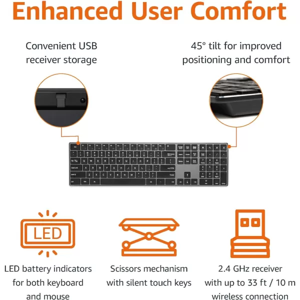 Amazon Basics Rechargeable Wireless Keyboard Mouse Combo  Ultra Slim  Gray  QWERTYQWERTY