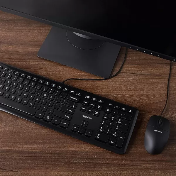 Amazon Basics USB Wired Computer Keyboard QWERTY and Mouse Bundle Pack blackSingle