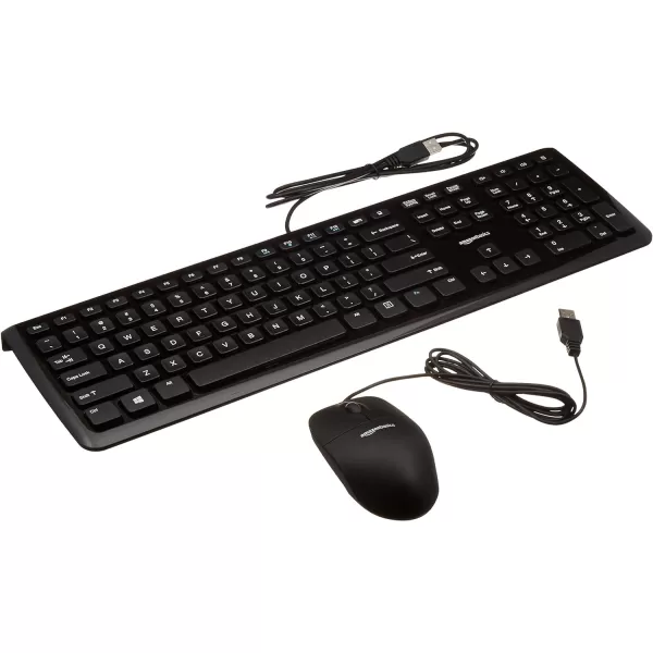 Amazon Basics USB Wired Computer Keyboard QWERTY and Mouse Bundle Pack blackSingle