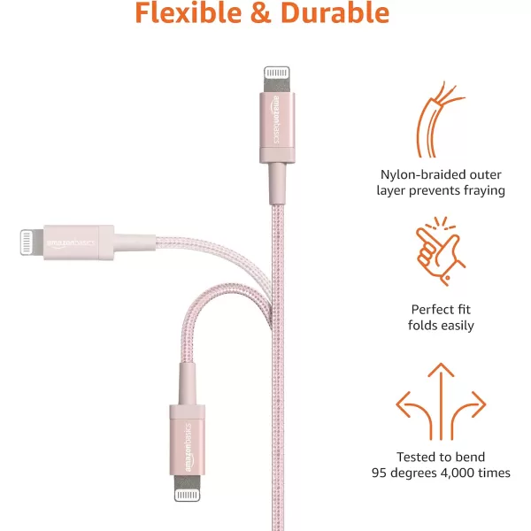 Amazon Basics USBC to Lightning Charger Cable Nylon Braided Cord MFi Certified Charger for Apple iPhone 14 13 12 11 X Xs Pro Pro Max Plus iPad 3 Foot Dark GrayRose Gold