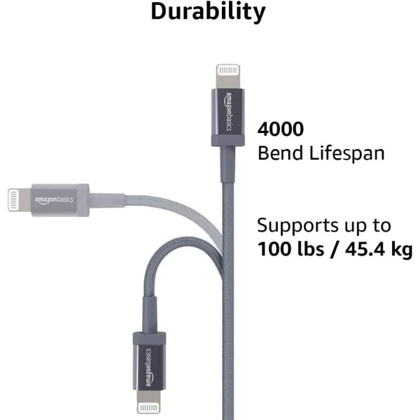 Amazon Basics USBC to Lightning Charger Cable Nylon Braided Cord MFi Certified Charger for Apple iPhone 14 13 12 11 X Xs Pro Pro Max Plus iPad 3 Foot Dark GrayDark Gray