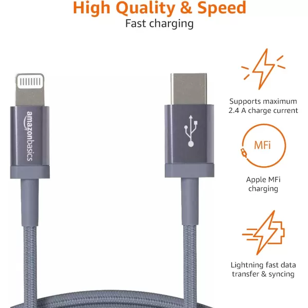Amazon Basics USBC to Lightning Charger Cable Nylon Braided Cord MFi Certified Charger for Apple iPhone 14 13 12 11 X Xs Pro Pro Max Plus iPad 3 Foot Dark GrayDark Gray