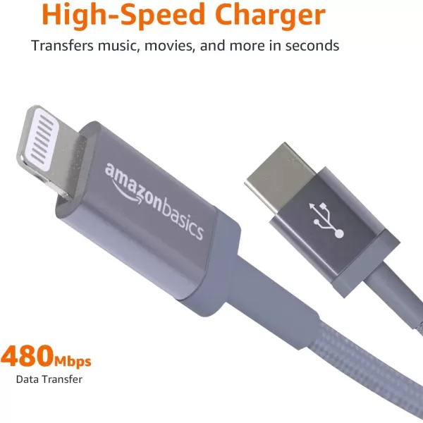 Amazon Basics USBC to Lightning Charger Cable Nylon Braided Cord MFi Certified Charger for Apple iPhone 14 13 12 11 X Xs Pro Pro Max Plus iPad 3 Foot Dark GrayDark Gray
