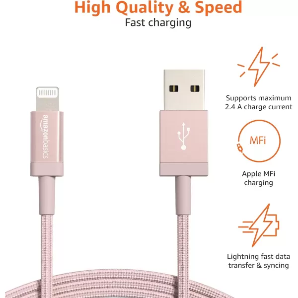 Amazon Basics USBC to Lightning Charger Cable Nylon Braided Cord MFi Certified Charger for Apple iPhone 14 13 12 11 X Xs Pro Pro Max Plus iPad 3 Foot Dark GrayRose Gold