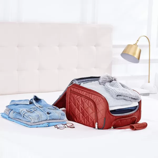Amazon Basics Underseat CarryOn Rolling Travel Luggage Bag 14 Inches Navy BlueRed Quilted