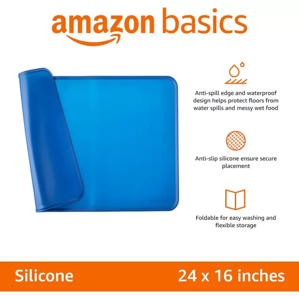 Amazon Basics Waterproof AntiSlip Silicone Pet Food and Water Bowl Mat 24 x 16 Inches Black SolidBlue