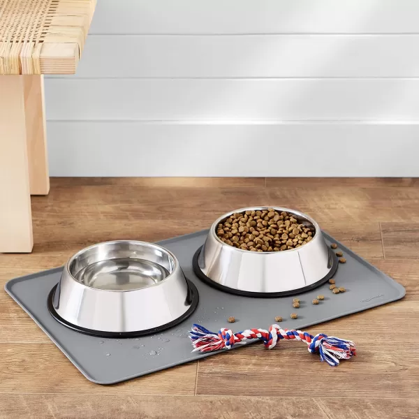 Amazon Basics Waterproof AntiSlip Silicone Pet Food and Water Bowl Mat 24 x 16 Inches Black SolidGray