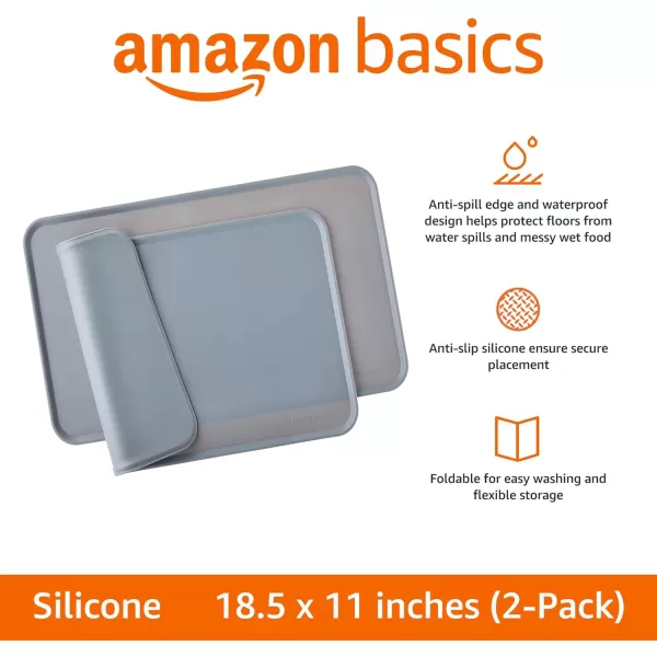 Amazon Basics Waterproof AntiSlip Silicone Pet Food and Water Bowl Mat 24 x 16 Inches Black SolidGray