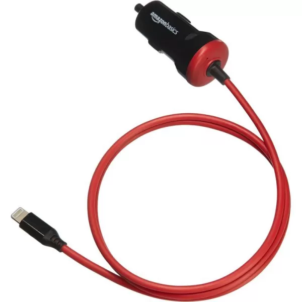 Amazon Basics 12W 5V 24A Car Charger with Lightning Cable Coiled for iPhone and Apple Devices 15 ft  BlackBlackRed 3 Feet Straight