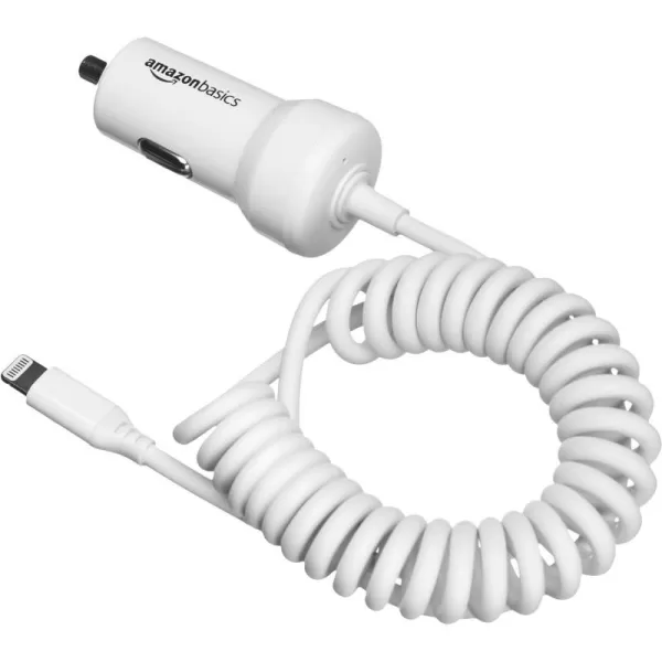 Amazon Basics 12W 5V 24A Car Charger with Lightning Cable Coiled for iPhone and Apple Devices 15 ft  BlackWhite 15 Feet Coiled 5Pack