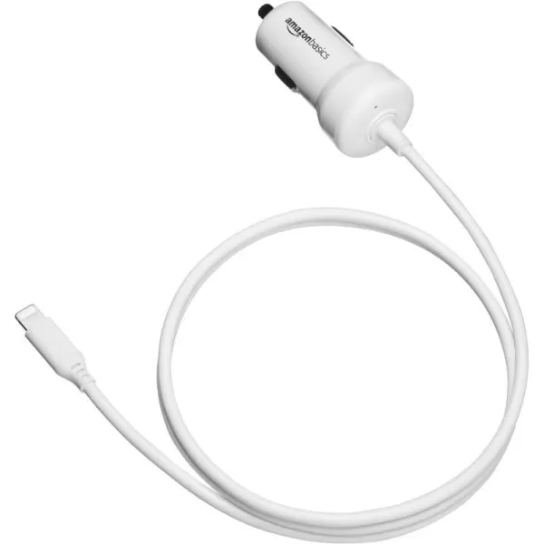 Amazon Basics 12W 5V 24A Car Charger with Lightning Cable Coiled for iPhone and Apple Devices 15 ft  BlackWhite 3 Feet Straight