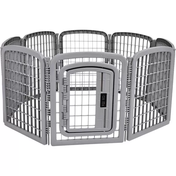 Amazon Basics 8Panel Octagonal Plastic Pet Pen Fence Enclosure With Gate 59 x 58 x 28 Inches Greygrey 28Inch