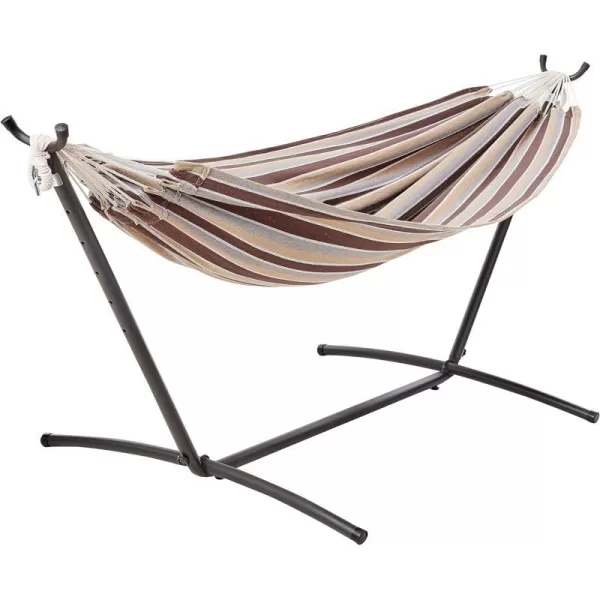 Amazon Basics Double Hammock with 9Foot Space Saving Steel Stand and Carrying Case 450 lb Capacity Sunset Orange Stripe 110 x 47 x 43 inchesCream Wave