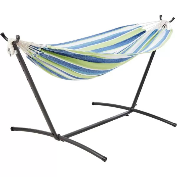 Amazon Basics Double Hammock with 9Foot Space Saving Steel Stand and Carrying Case 450 lb Capacity Sunset Orange Stripe 110 x 47 x 43 inchesOasis Stripe