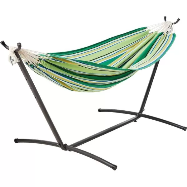 Amazon Basics Double Hammock with 9Foot Space Saving Steel Stand and Carrying Case 450 lb Capacity Sunset Orange Stripe 110 x 47 x 43 inchesVigor Green